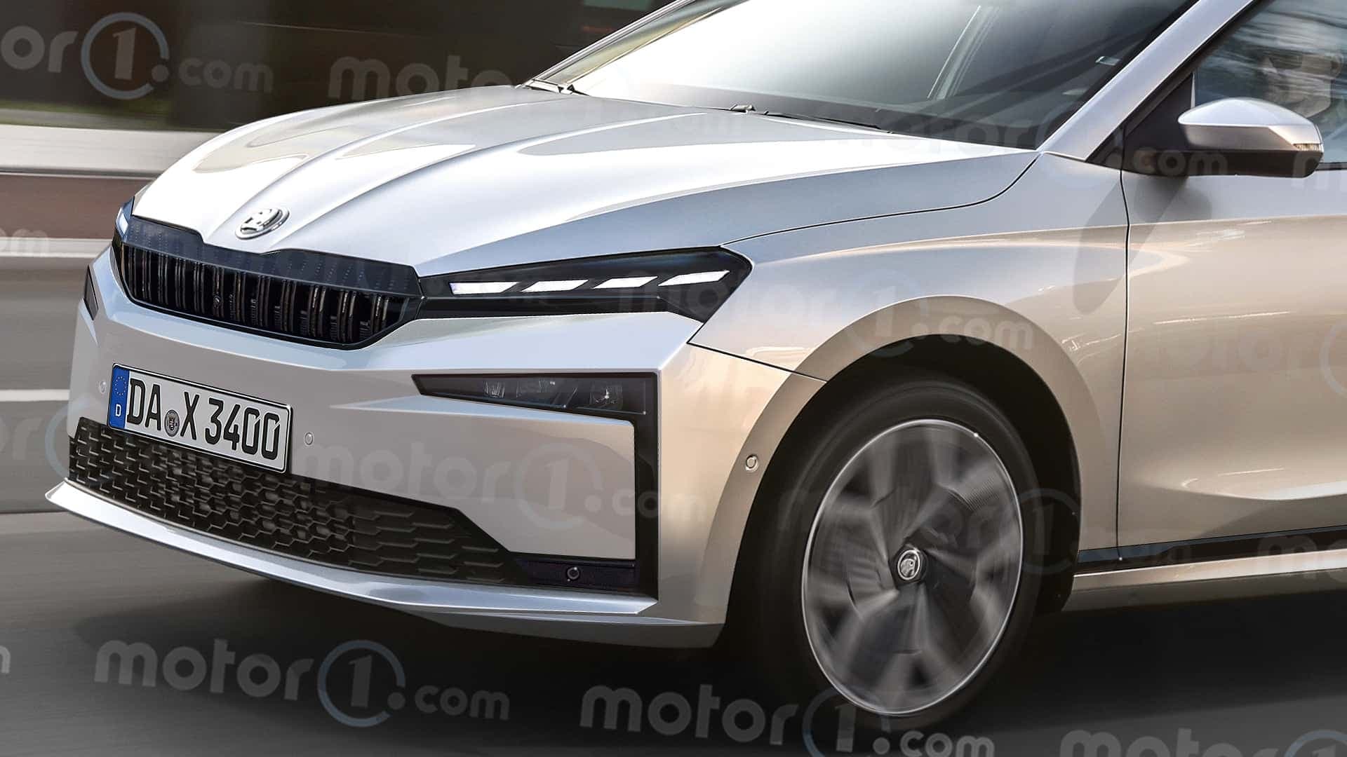 Skoda Fabia restyling (2026), il render di Motor1.com Skoda Fabia restyling (2026), il render di Motor1.com